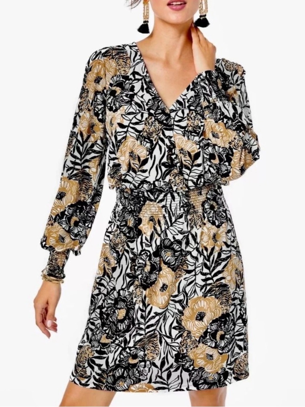 Like new Lilly Pulitzer Talley Long Sleeve Dress Onyx Peony Party Large